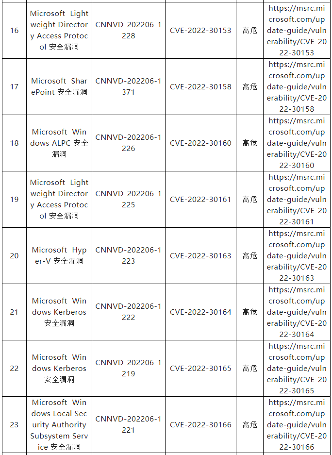 信息安全漏洞月報（2022年6月）表9.3